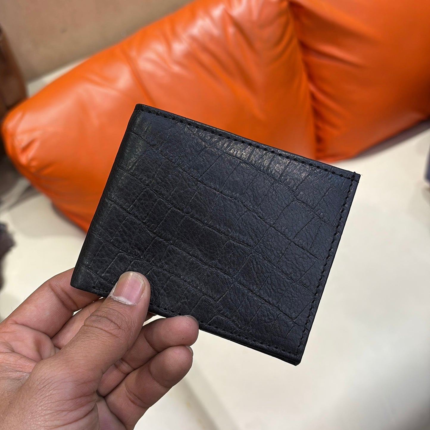 Shallow Cut Black Crocodile Scaled Wallet