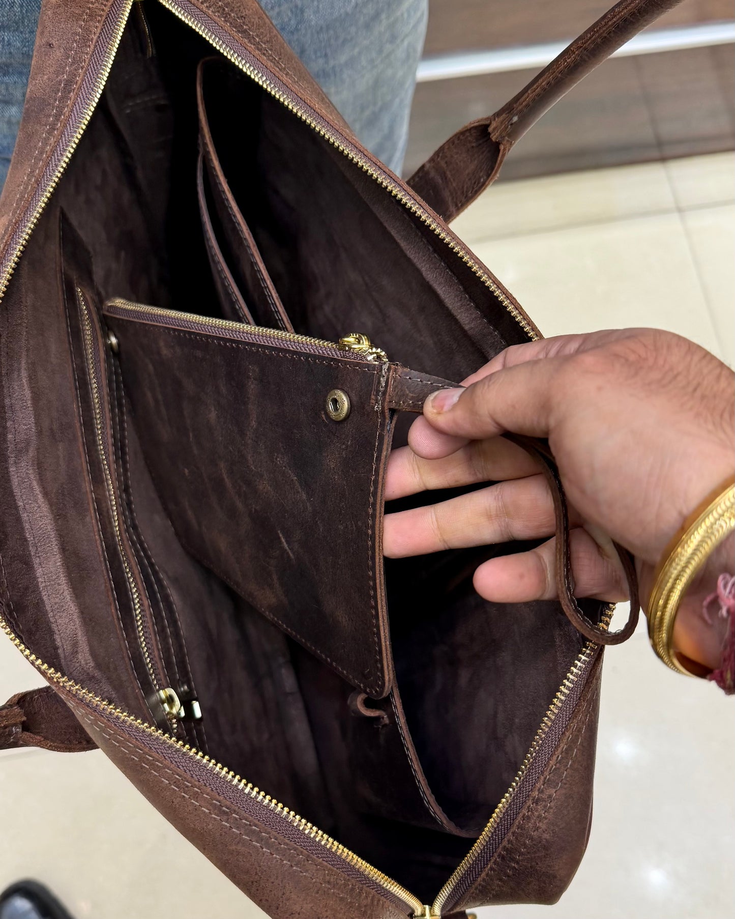 Vintage Brown Waxed Full Grain Leather Laptop Bag