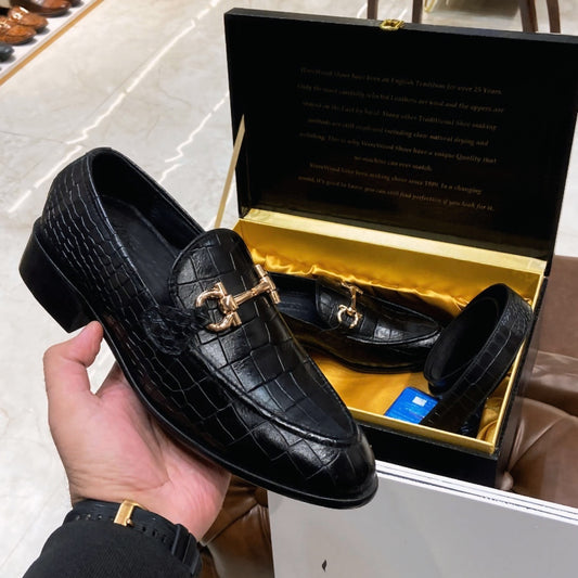 Classic Black Crocodile Scaled Loafers
