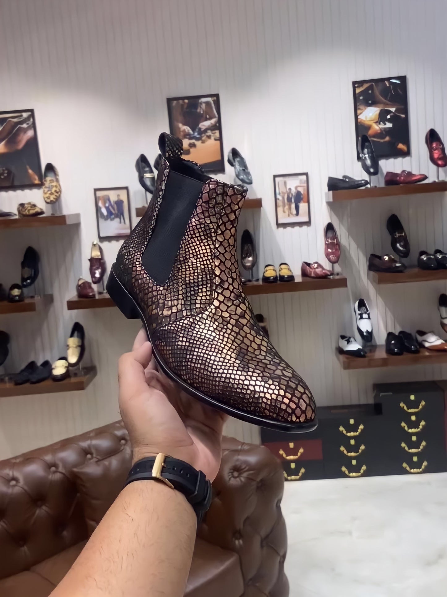 Exotic Gold Snake Chelsea Boots