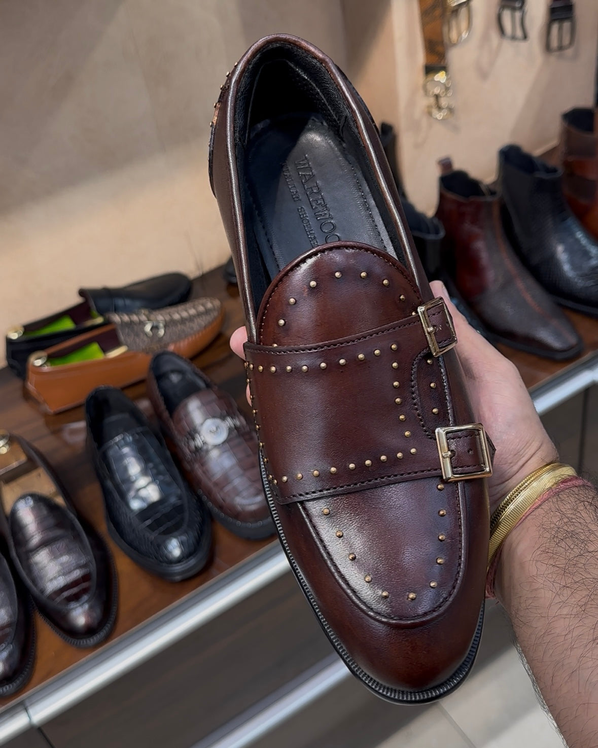 Brown Patina Double Monk Strap Loafers