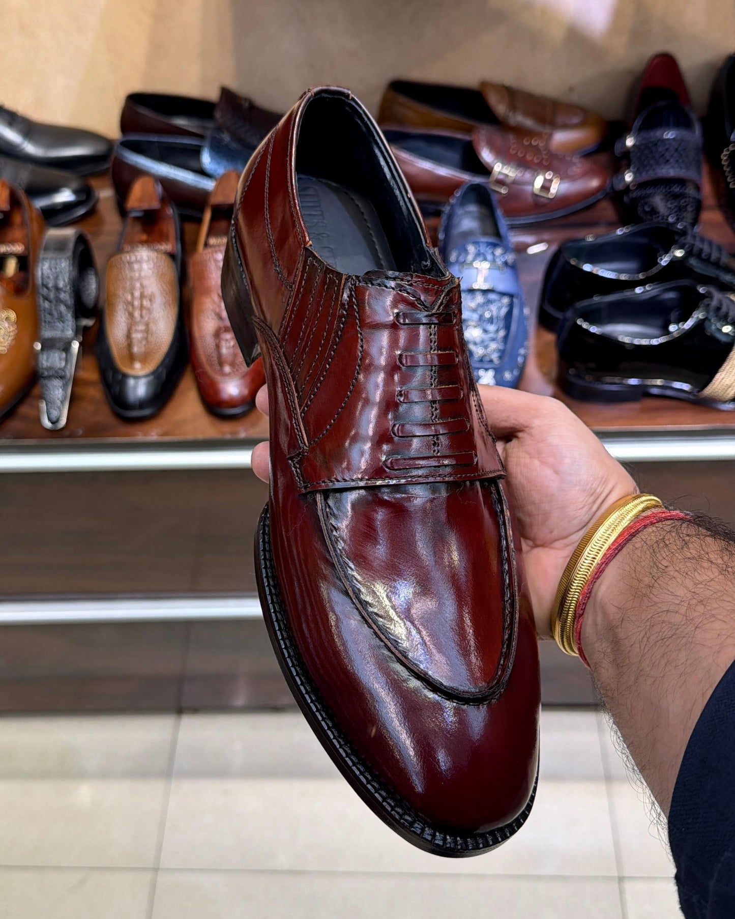 Burgundy Smooth Calf U-Tip Derby Moccasins