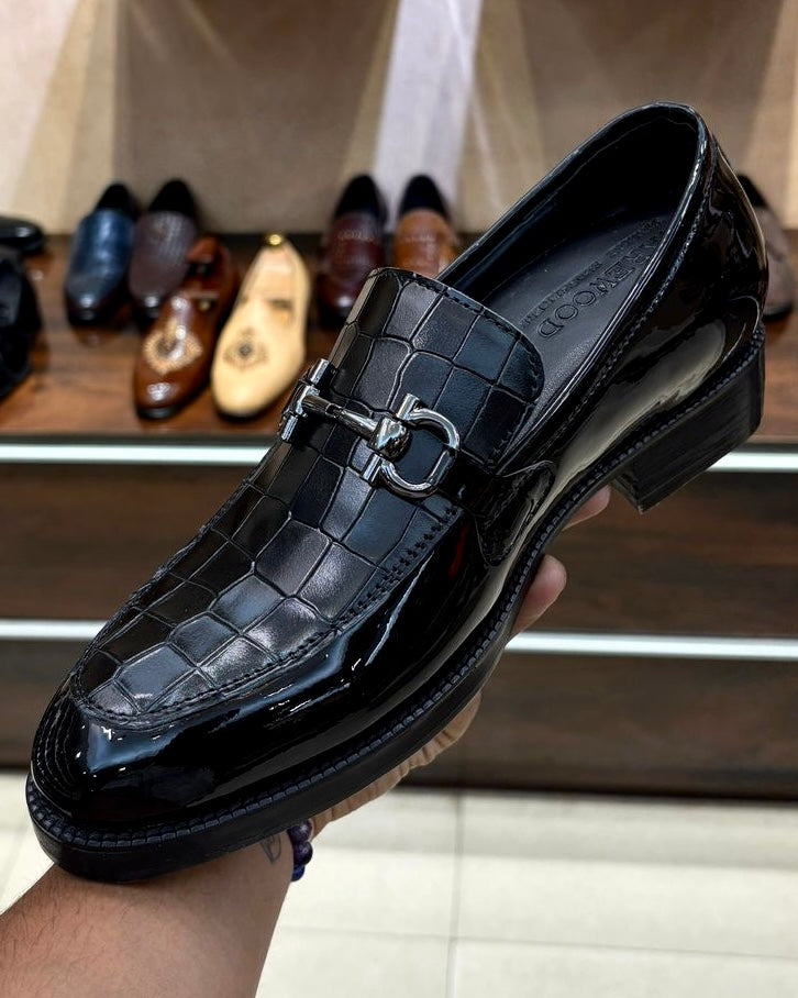 Black Patent Leather Spectator Tux Horsebit Moccasins