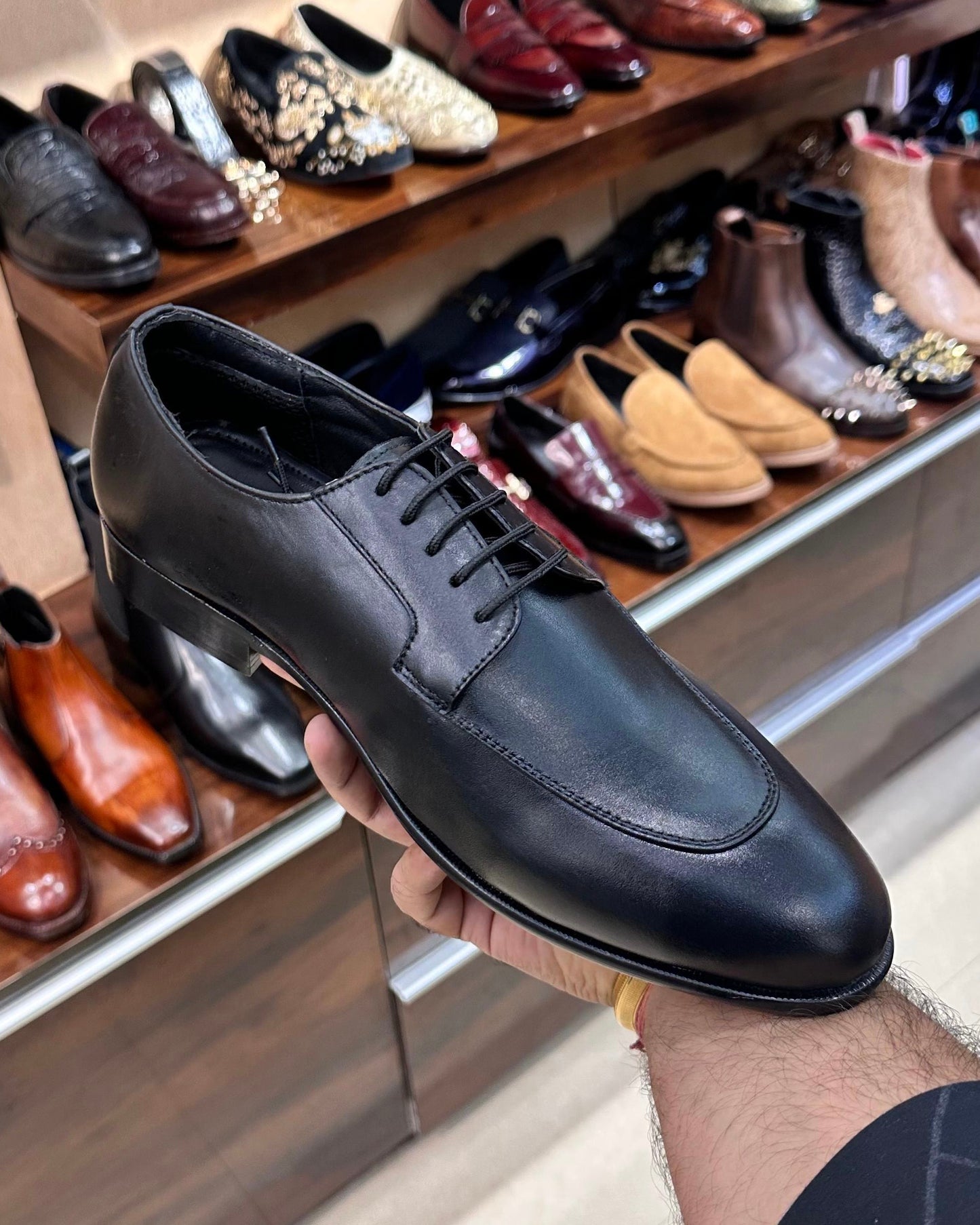 Black Italian Leather Derby Shoes