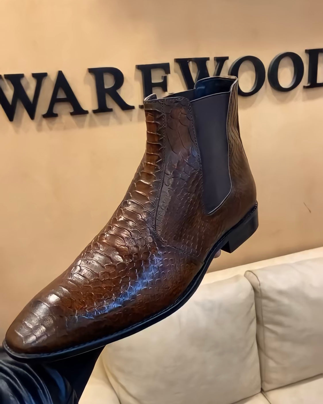Brown Snake Scaled Chelsea Boots