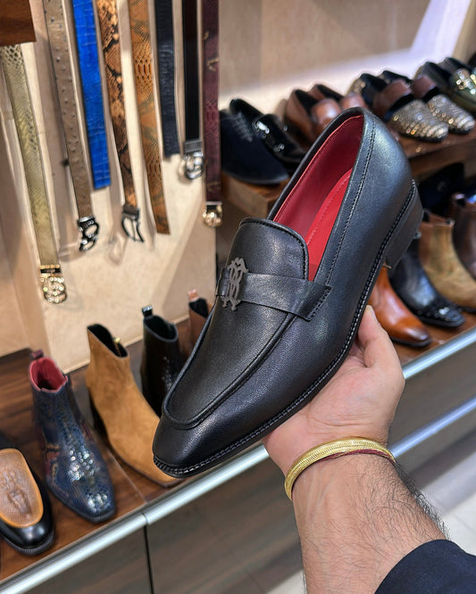 Black Loafers with Red Interior and Red Bottoms