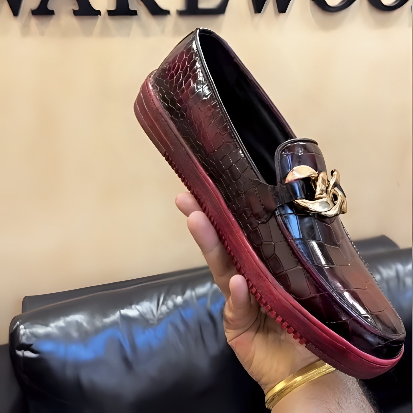 Wine Crocodile Scaled Sneakers