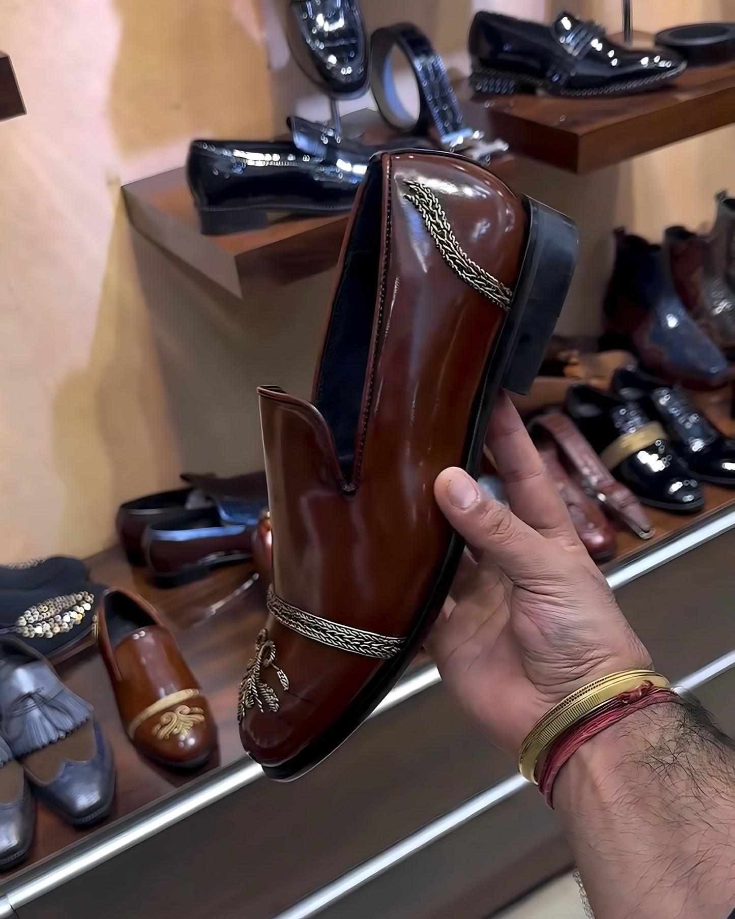 Brown Patina Hand-embroidery Slip-ons