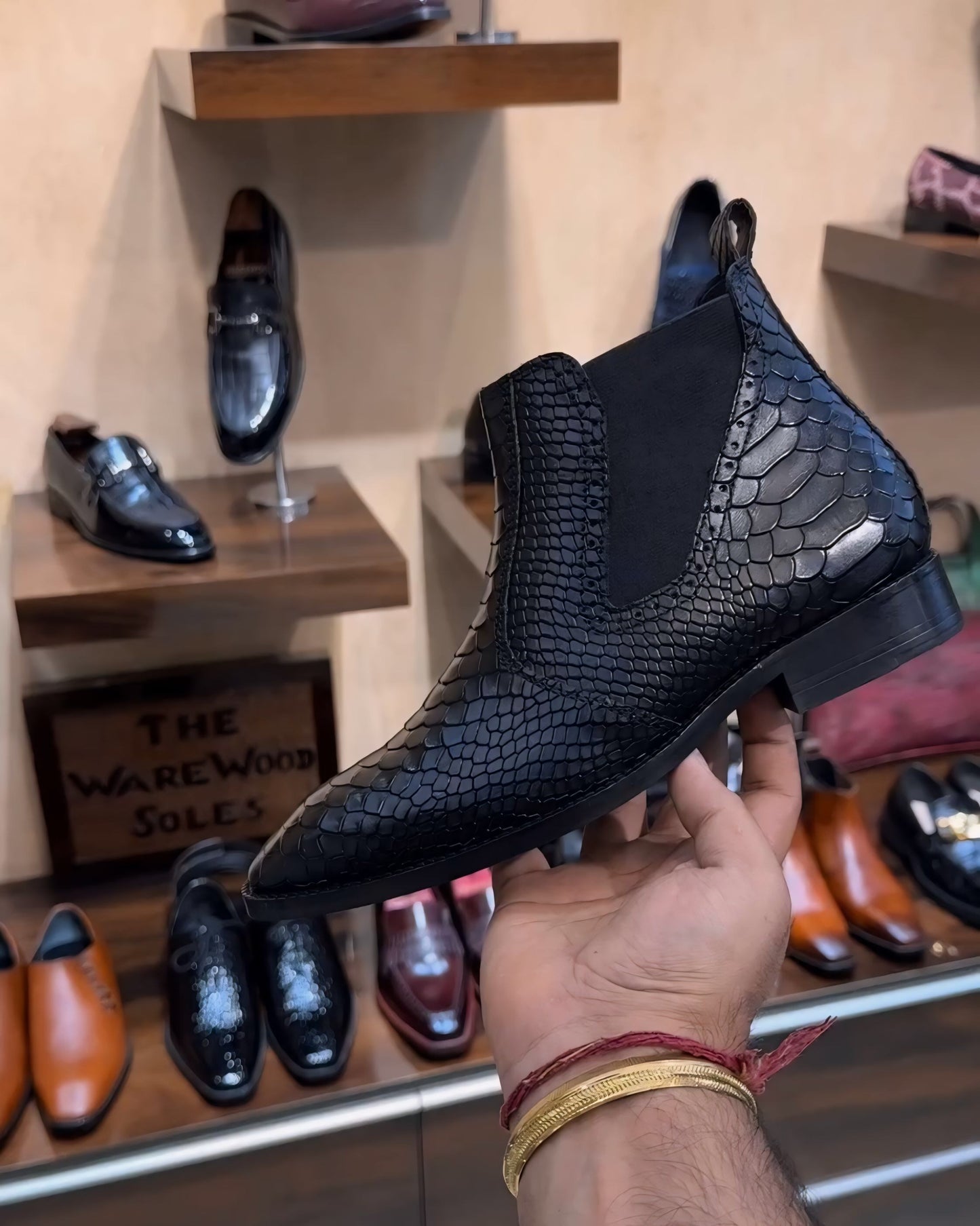 Matte Black Cobra Scaled Low-top Boots
