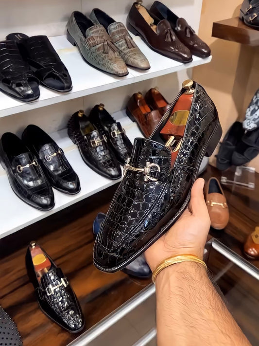 Jade Black Patent Croc Loafers