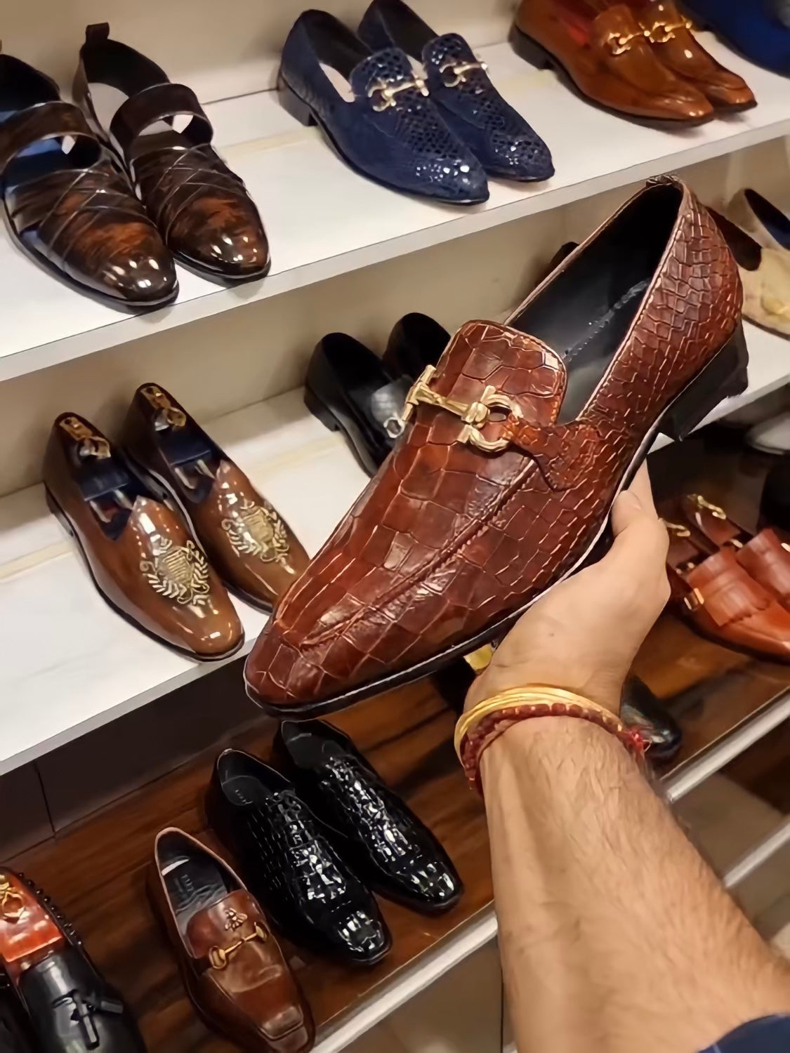 Dark Tan Crocodile Moccasins