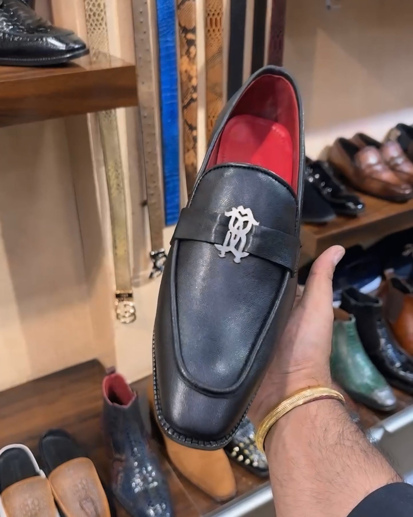 Black Loafers with Red Interior and Red Bottoms