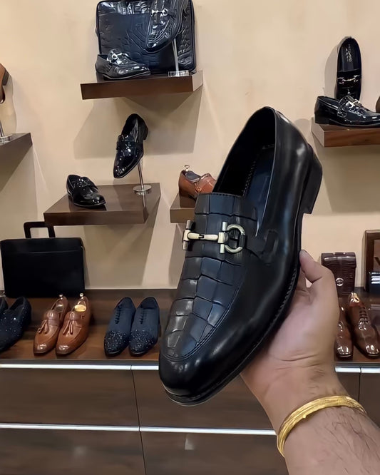 Matt Finish Black Crocodile Scaled Moccasins