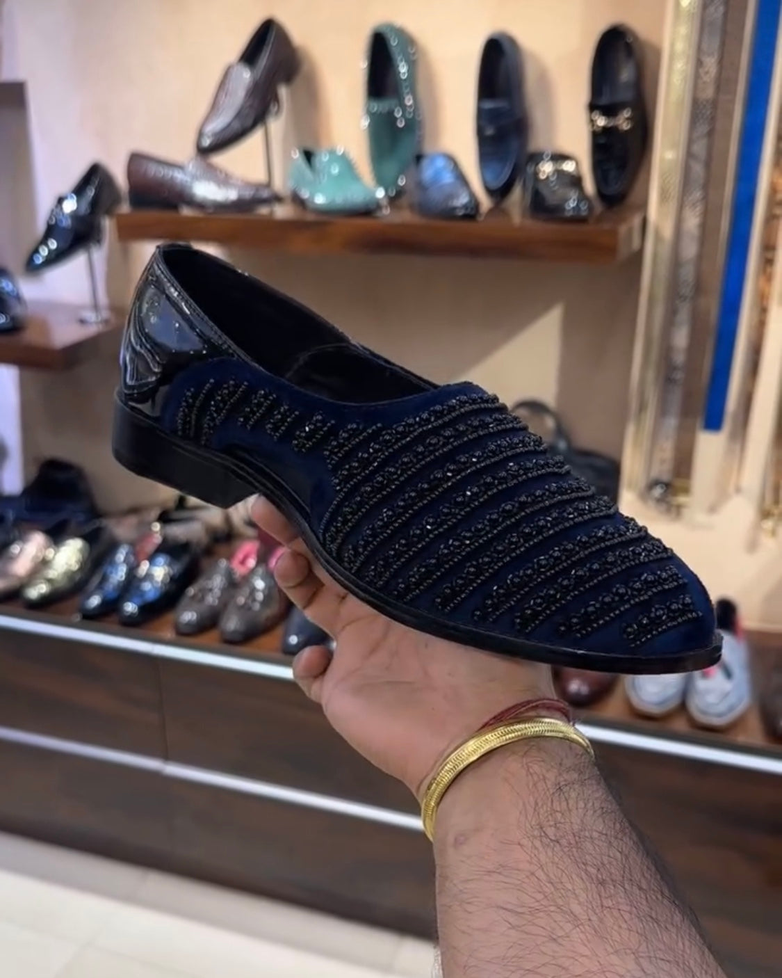Navy Blue Hand-embroidered Spectator Peshawaris