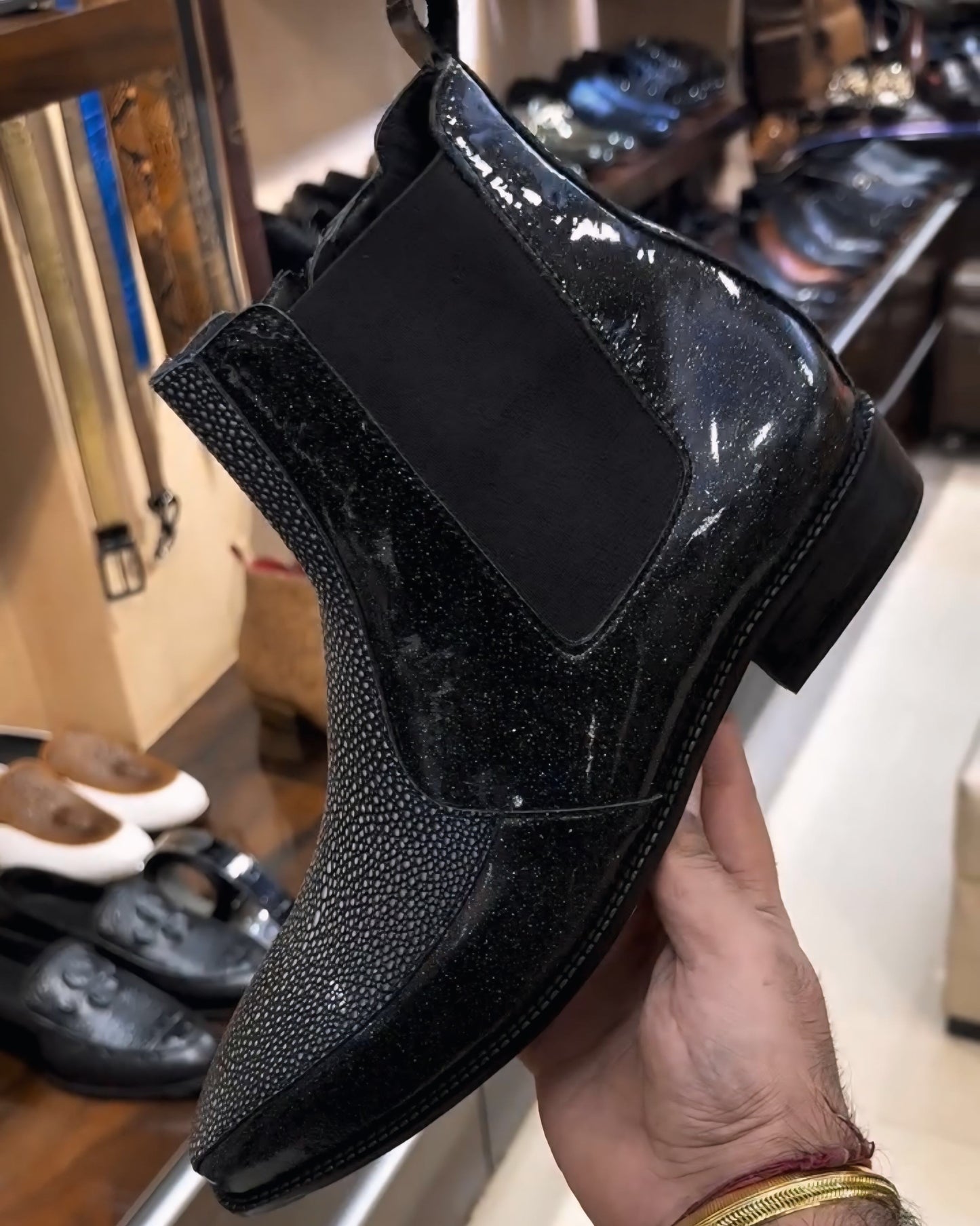 Stingray Fish Skin with Italian Sparkle Patent Leather Boots