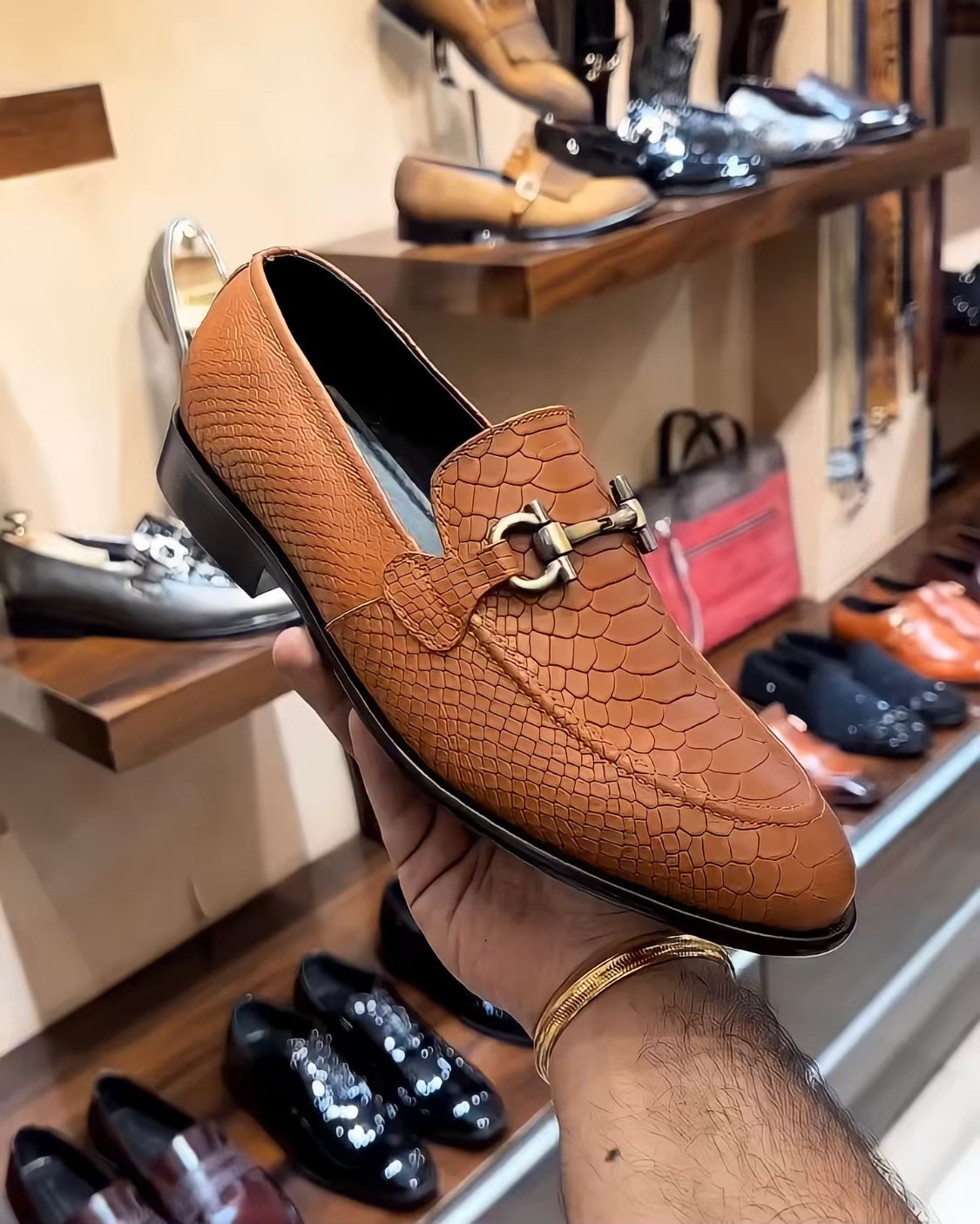 Matt Finish Orange Cobra Scaled Moccasins