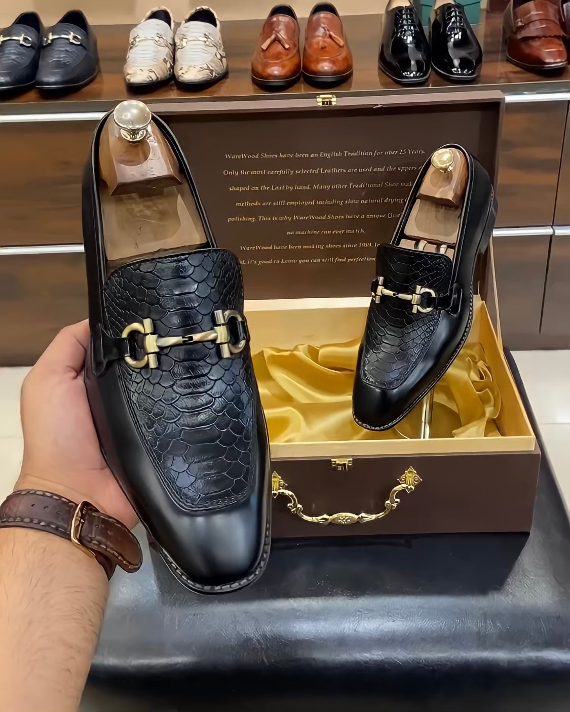Black Matt Finish Cobra Scaled Moccasins