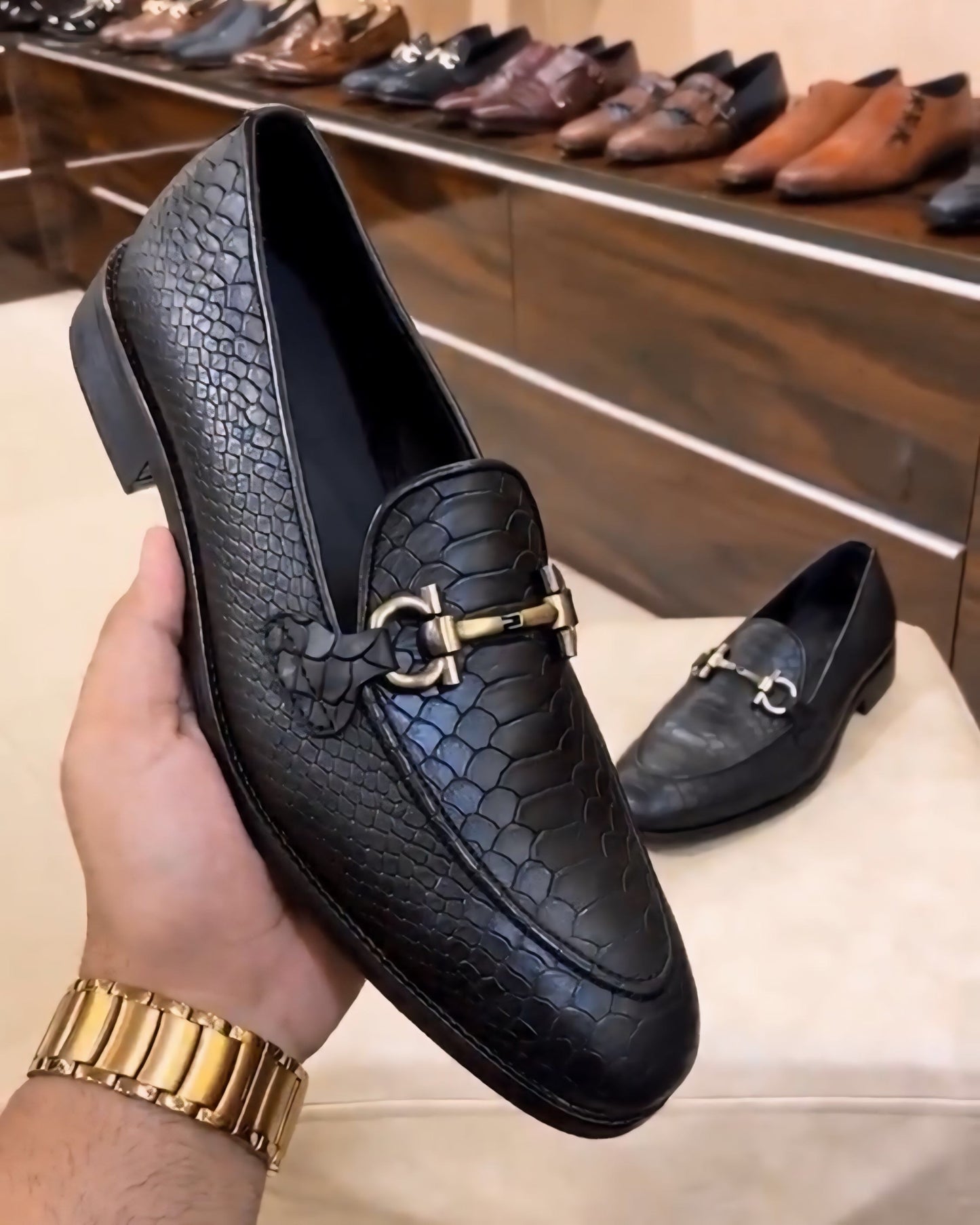 Matt Black Cobra Scaled Moccasins