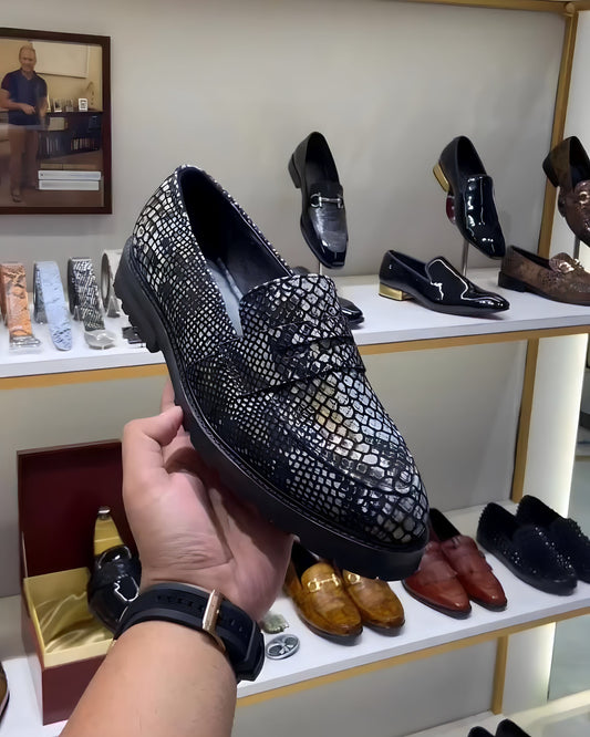 Exotic Grey Snake Foil Boot-sole Penny Moccasins