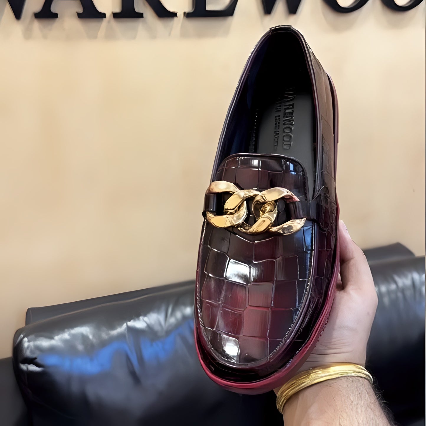 Wine Crocodile Scaled Sneakers