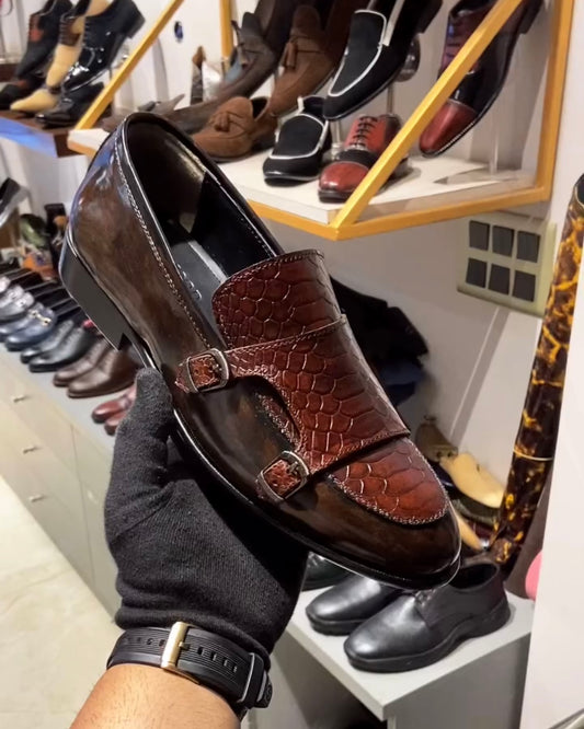 Brown Dual-tone Cobra Double Monk Moccasins