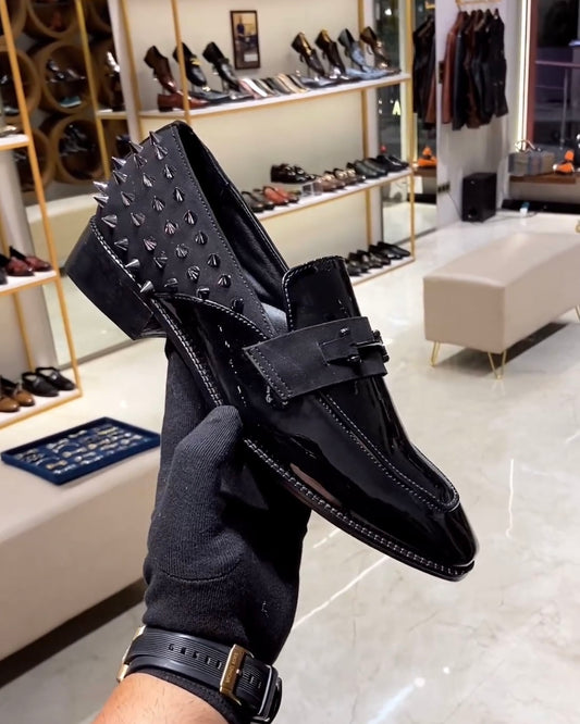 Luxe Edition Black Studded Moccasins with Red Bottoms