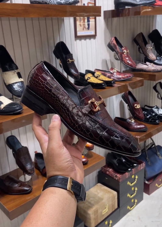 Burnished Wine Crocodile Scaled Moccasins