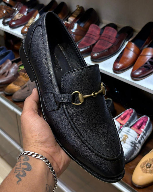 Classic Black Calfskin Leather Horsebit Loafers