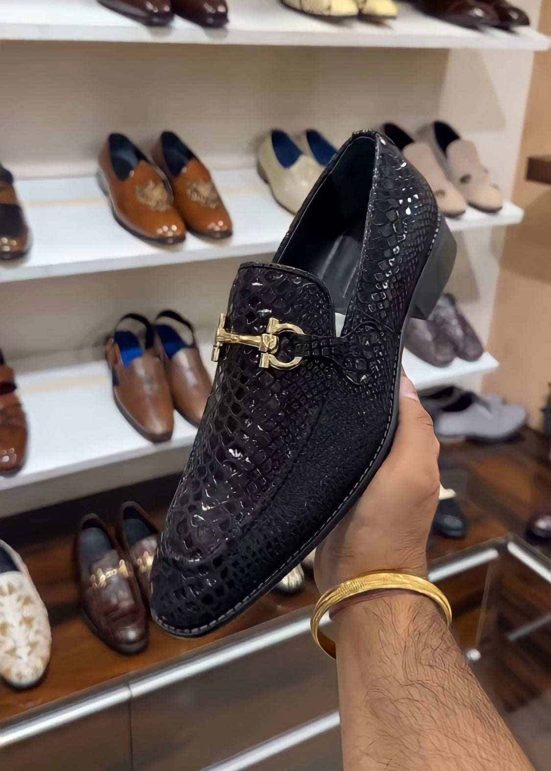 Signature Black Snake Foil Moccasins