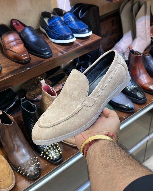 Cream Suede Yacht Loafers