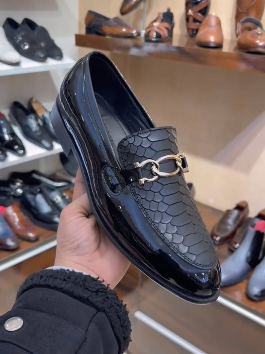 Luxe Edition Cobra Scaled Loafers with Chain Buckle