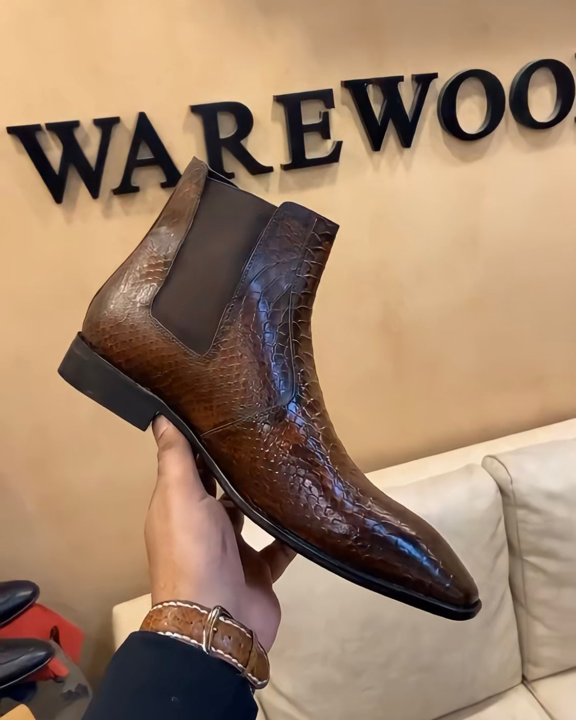 Brown Snake Scaled Chelsea Boots - Main Image