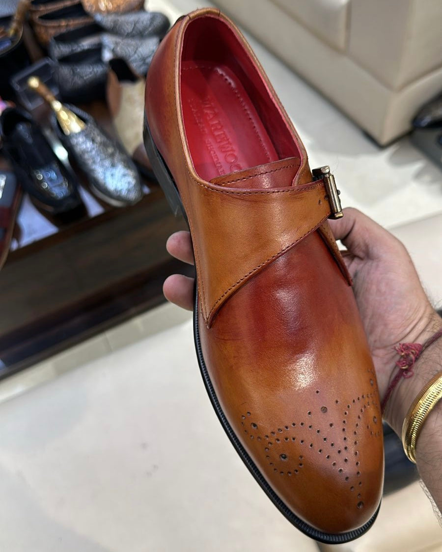 Dual-tone Sun Tan Single Monks with Red Interior