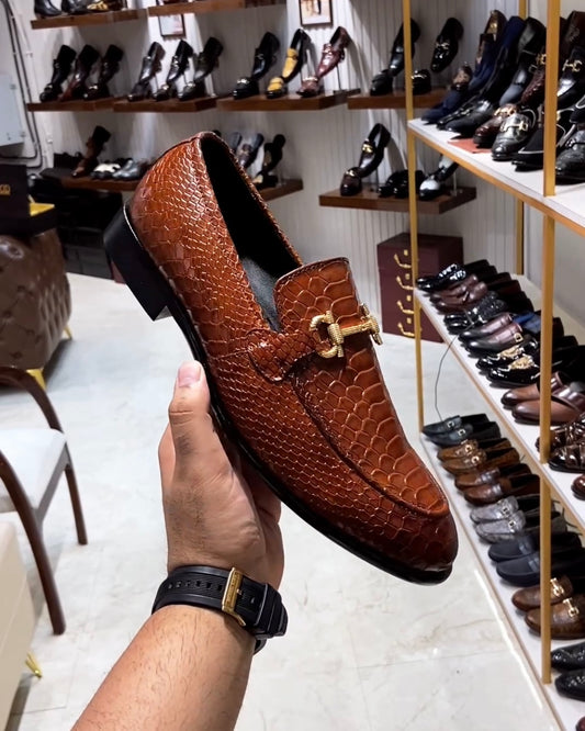 Tan Patina Cobra Scaled Moccasins