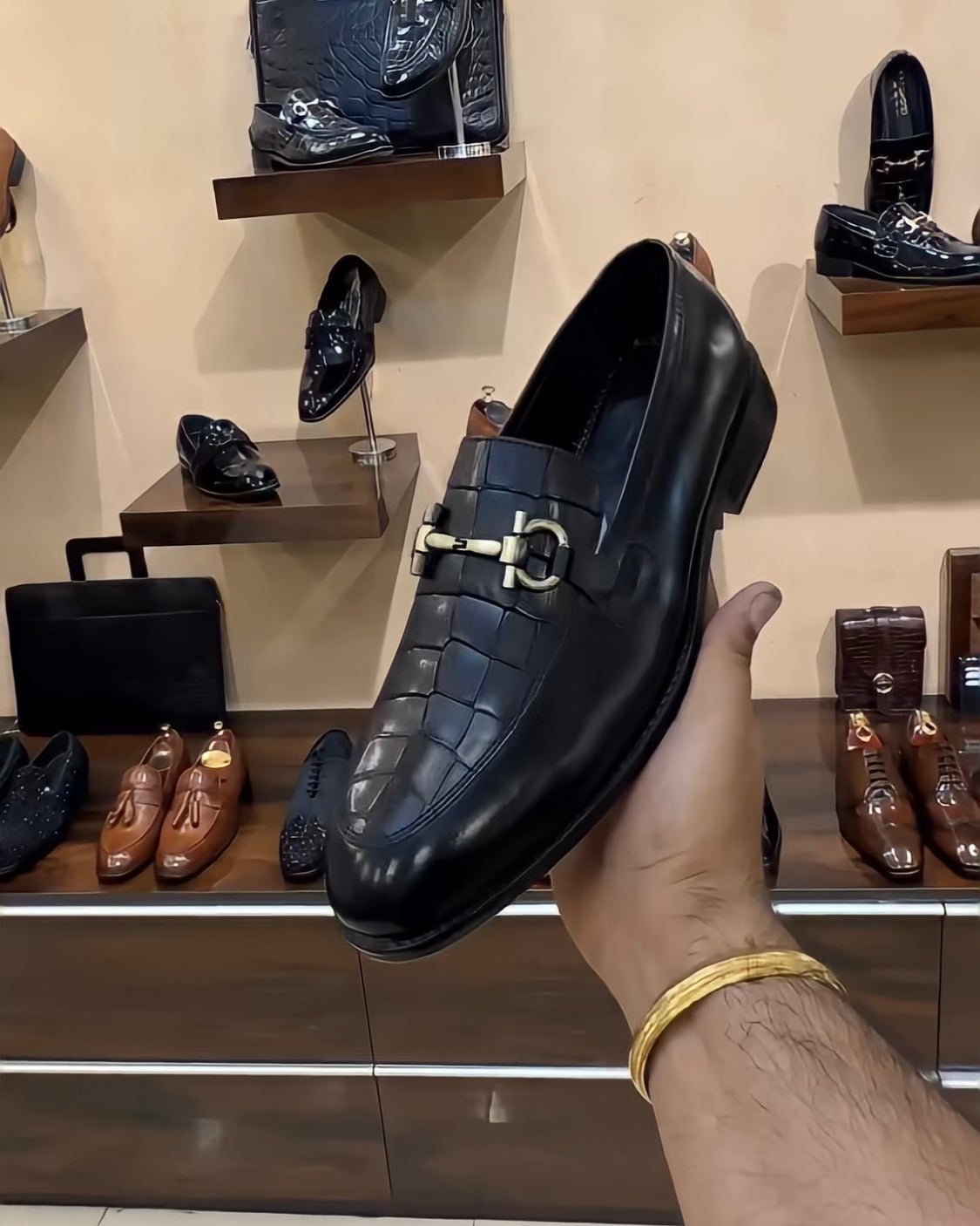 Matt Finish Black Crocodile Scaled Moccasins