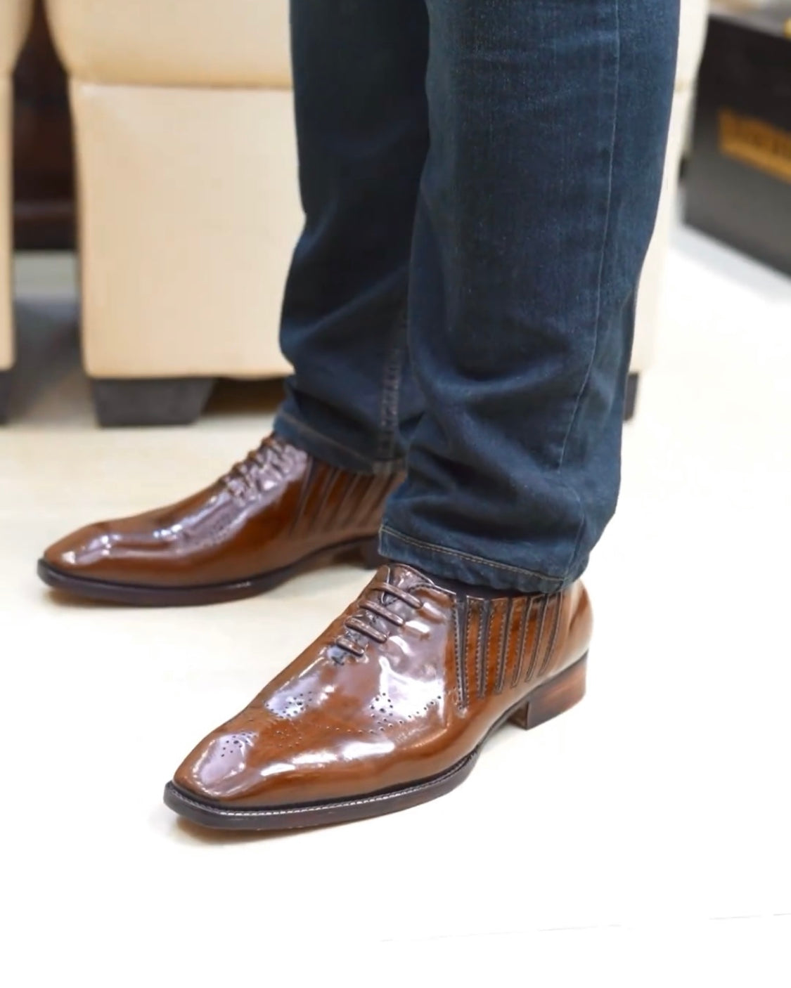 Classic Brown Patina Lace-up Oxfords