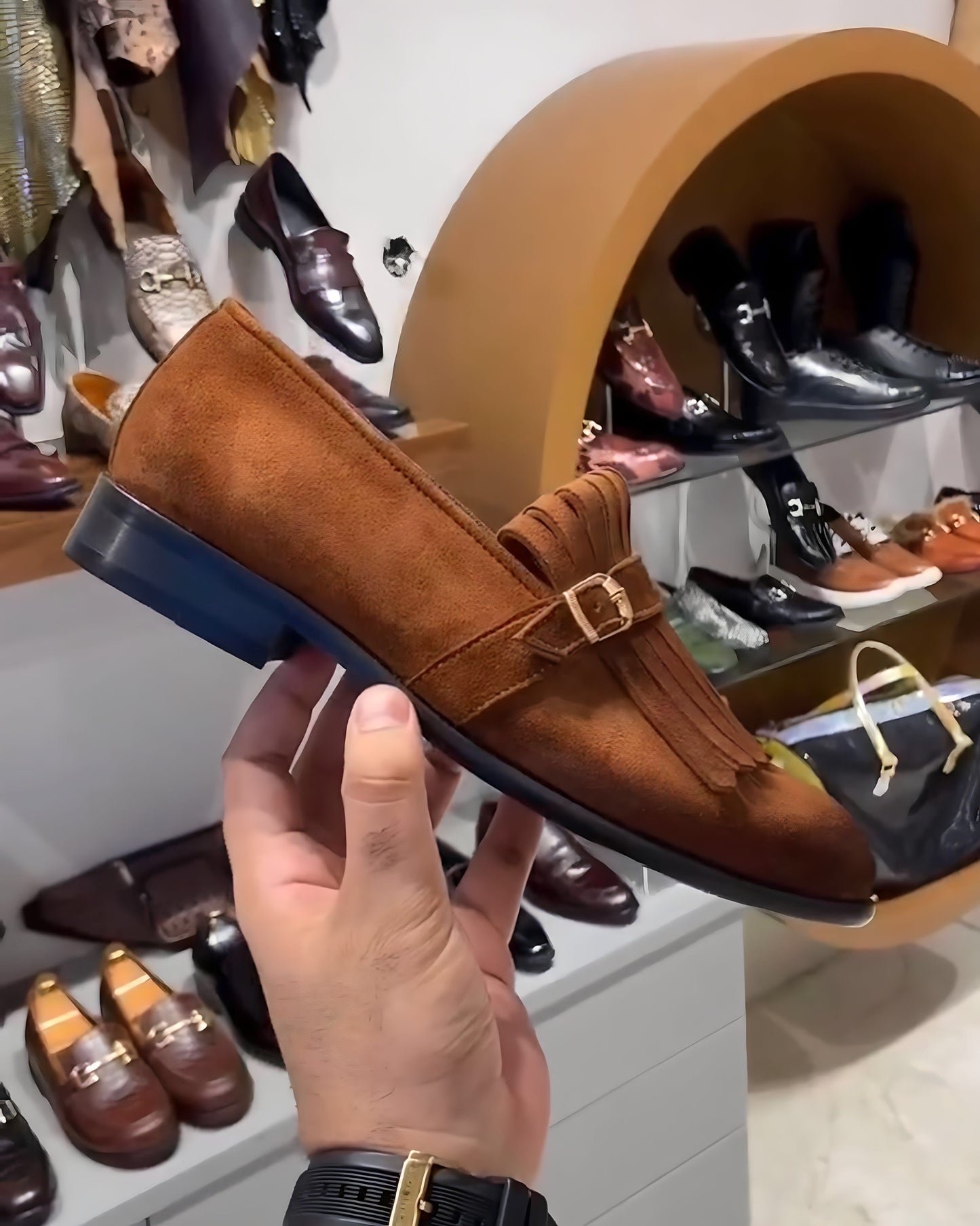 Burnt Smooth Tan Suede Fringes Moccasins