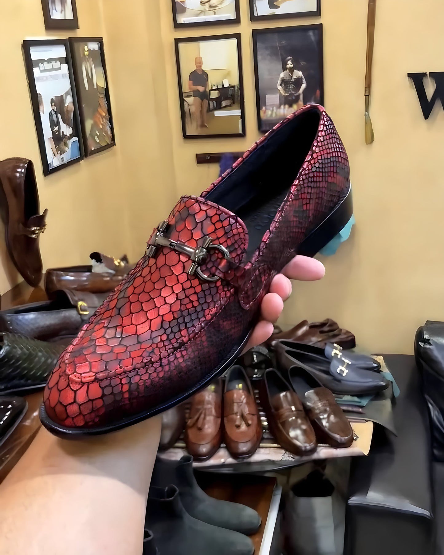 Exotic Red Snake Foil Moccasins