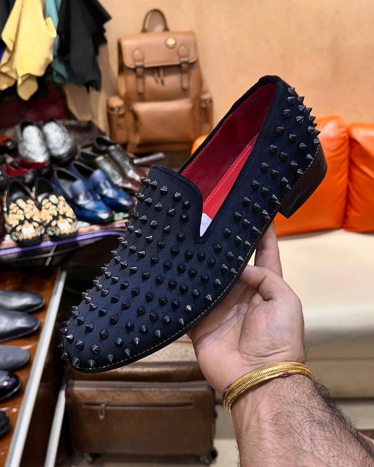 Black Studded Loafers with Red Lining