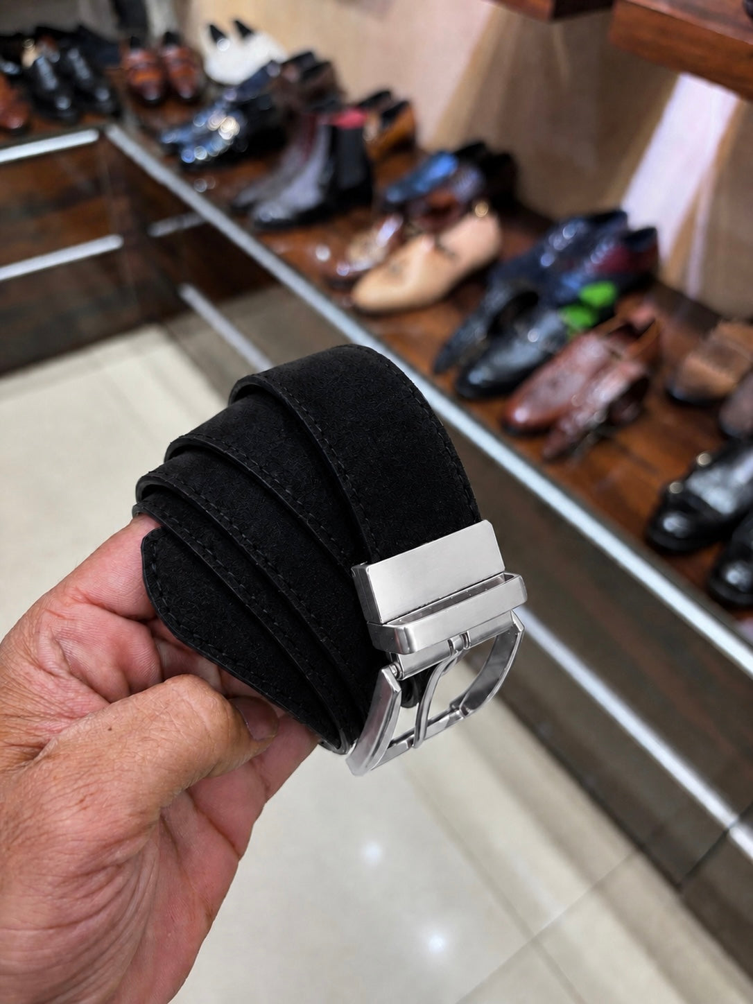 Genuine Black Suede Belt