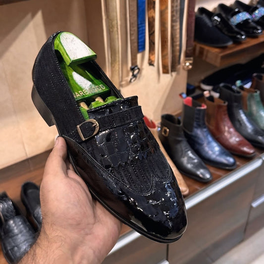 Luxe Edition Patent Croc Fringes Moccasins