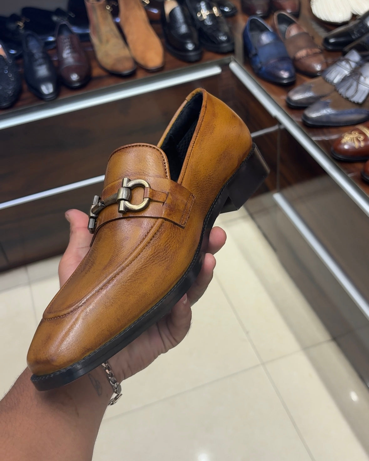 Yellow-tan Patina Horsebit Loafers