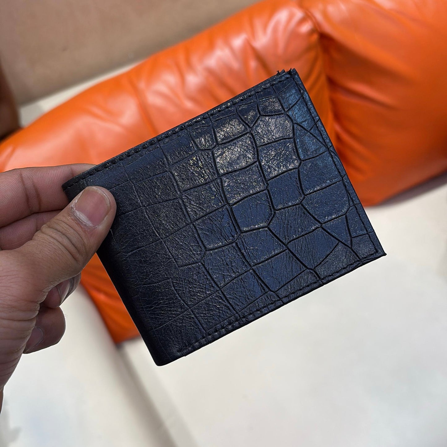 Deep Cut Black Crocodile Scaled Wallet