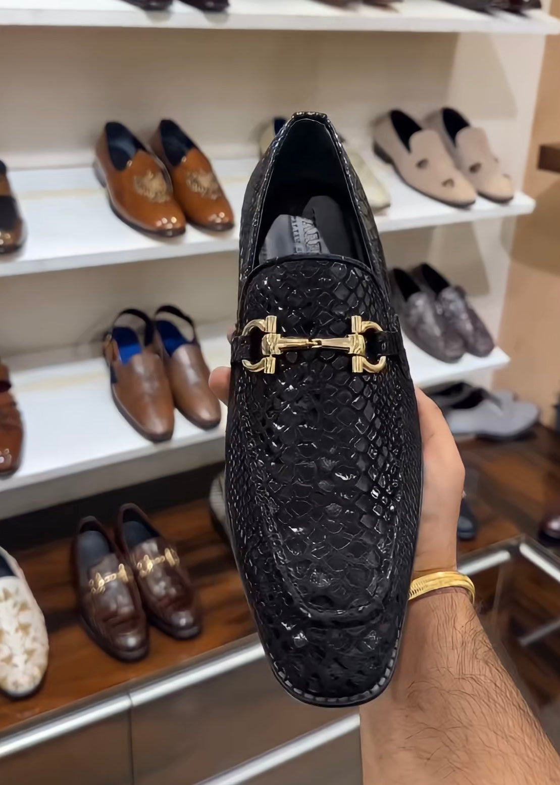 Signature Black Snake Foil Moccasins