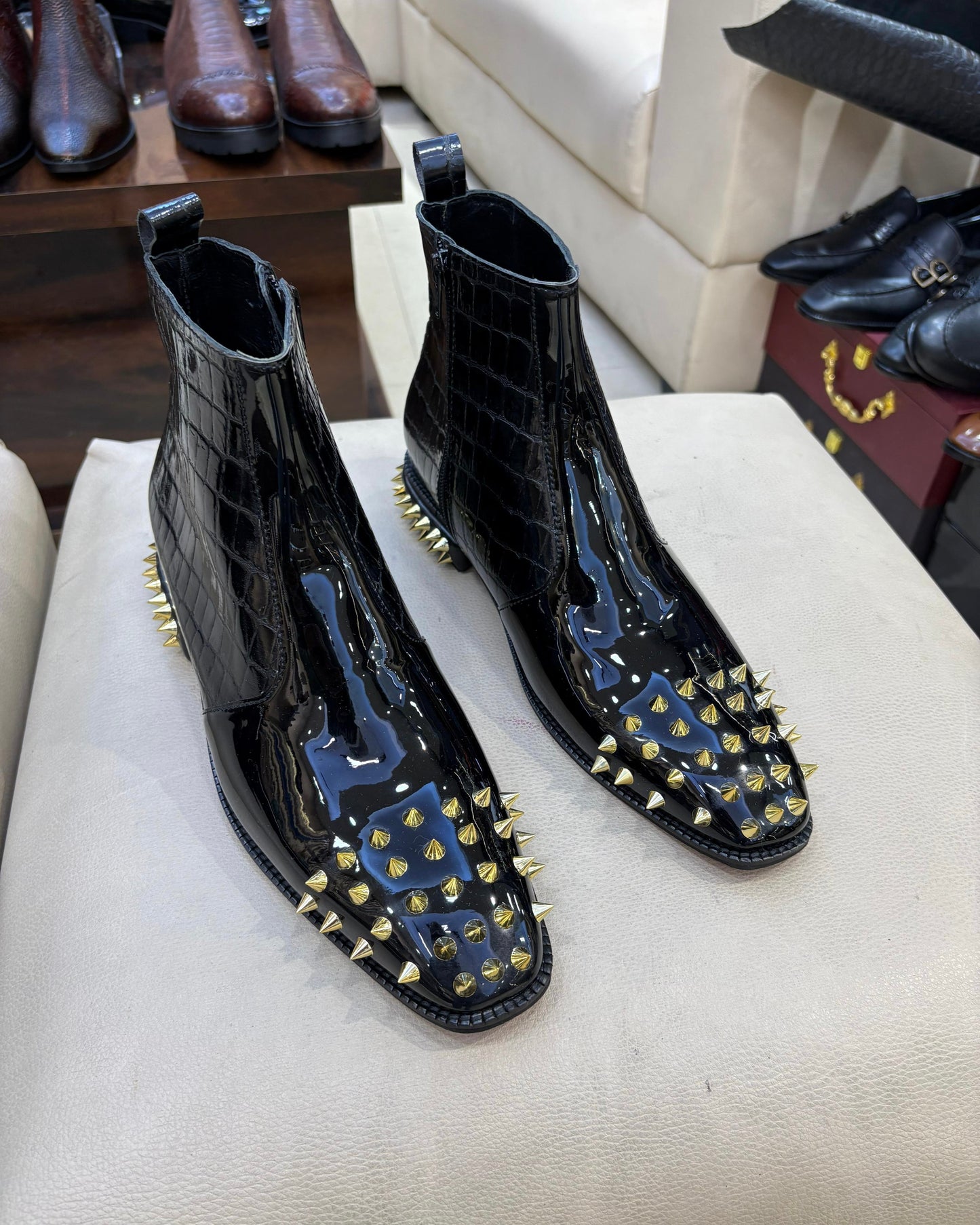 Luxe Edition Patent Croc Gold Studded Zipper Boots