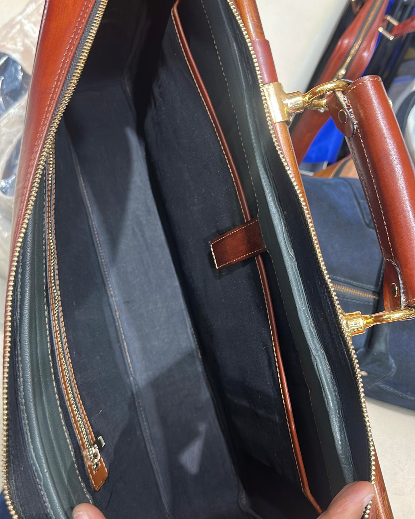 Tan & Olive Green Laptop Bag with Brass Fitting
