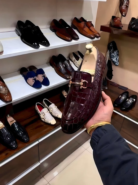 Ox-blood Crocodile Scaled Moccasins
