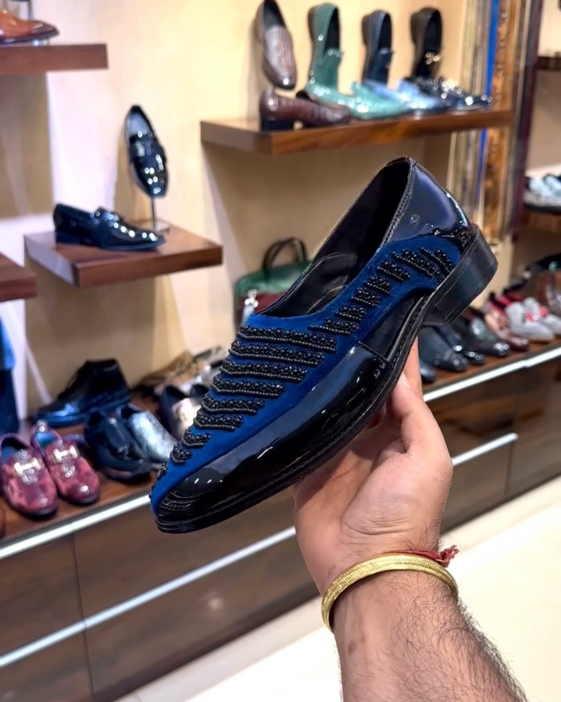 Cobalt Blue Hand-embroidered Spectator Peshawaris