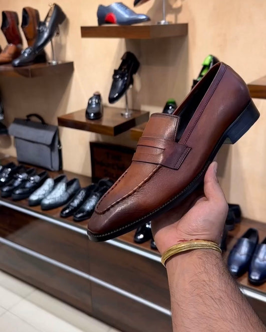 Burnished Tan Patina Boot-cut Penny Moccasins