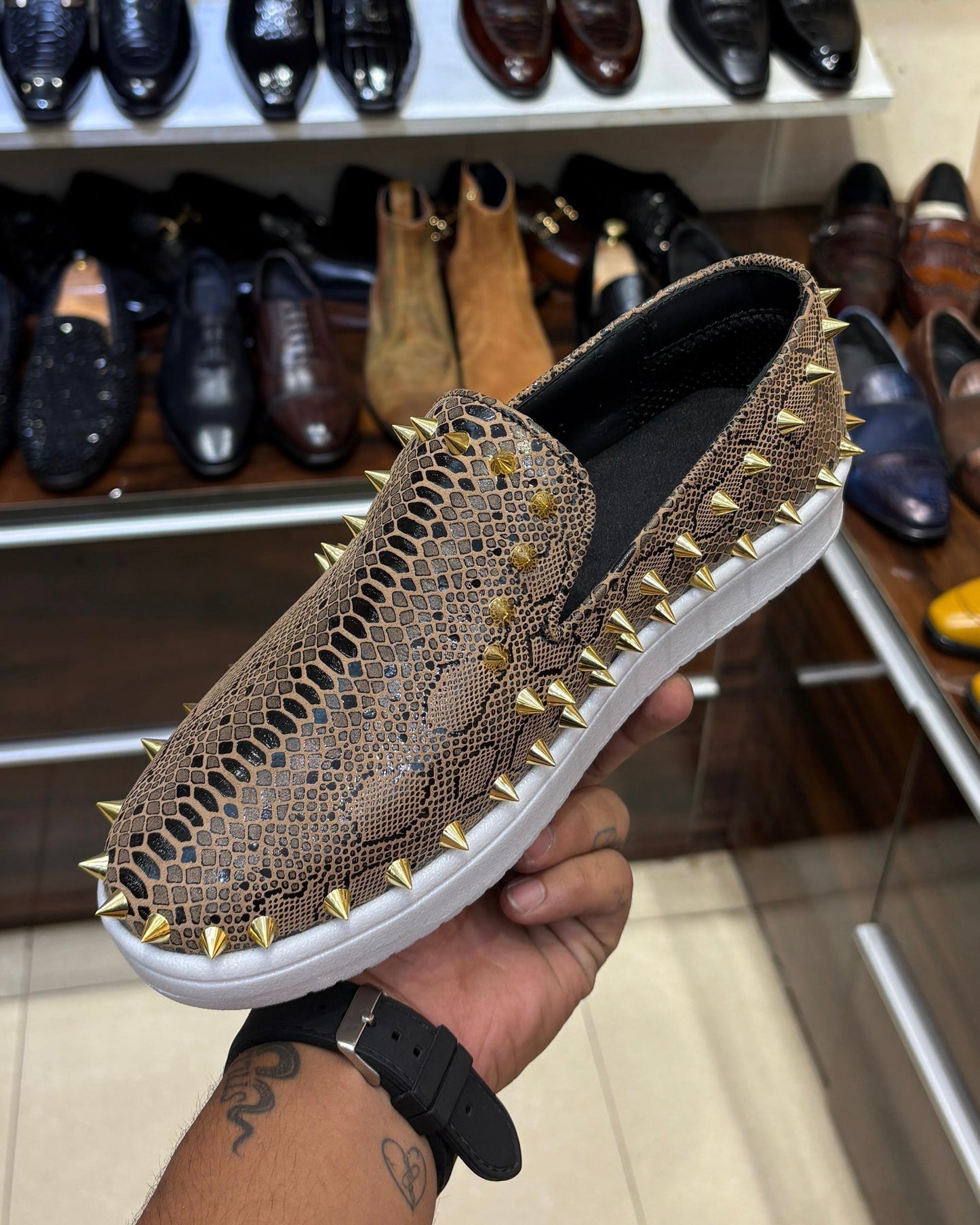 Exotic Desert Snake Scaled Studded Sneakers